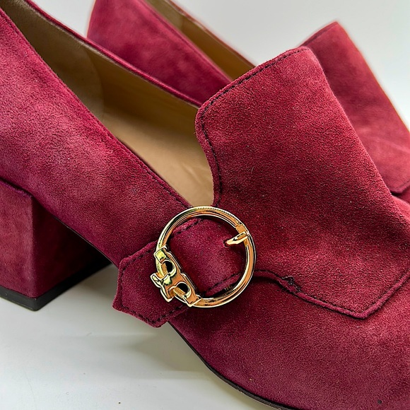 Tory Burch Maroon Raspberry Red Block Heel Tess Loafer Shoes **Size 6** - Picture 4 of 6